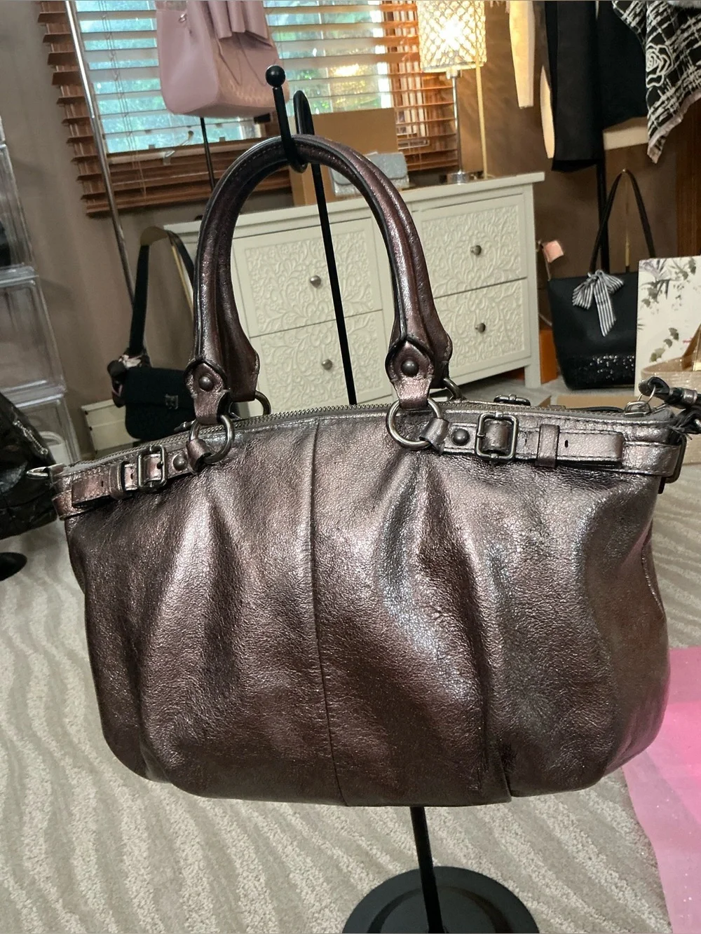 Coach Madison Metallic Bronze Leather Maggie Satchel Carryall Shoulder Bag